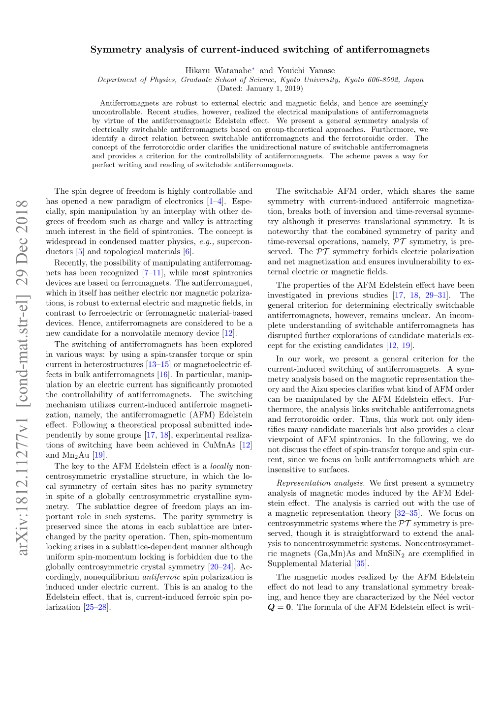 Arxiv:1812.11277V1 [Cond-Mat.Str-El] 29 Dec 2018