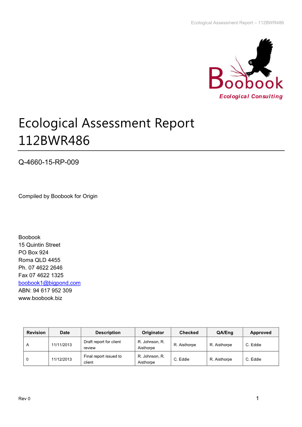 Ecological Assessment Report 112BWR486