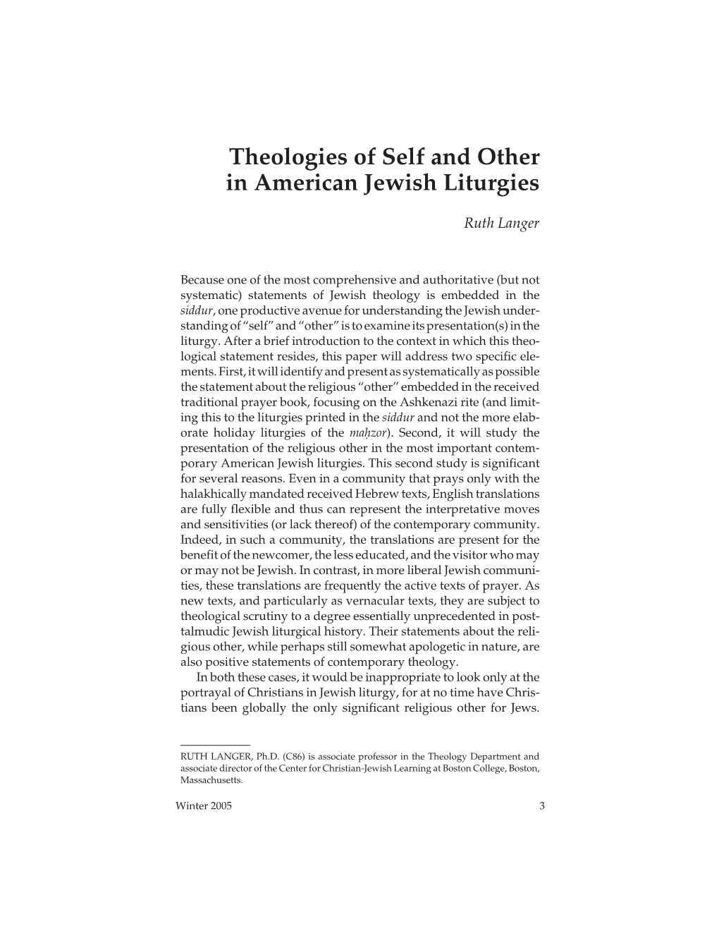 Theologies of Self and Other in American Jewish Liturgies