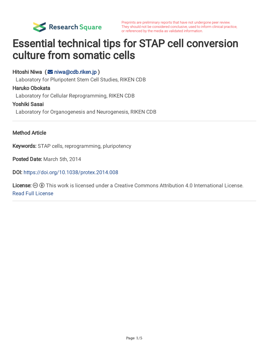 Essential Technical Tips for STAP Cell Conversion Culture from Somatic Cells