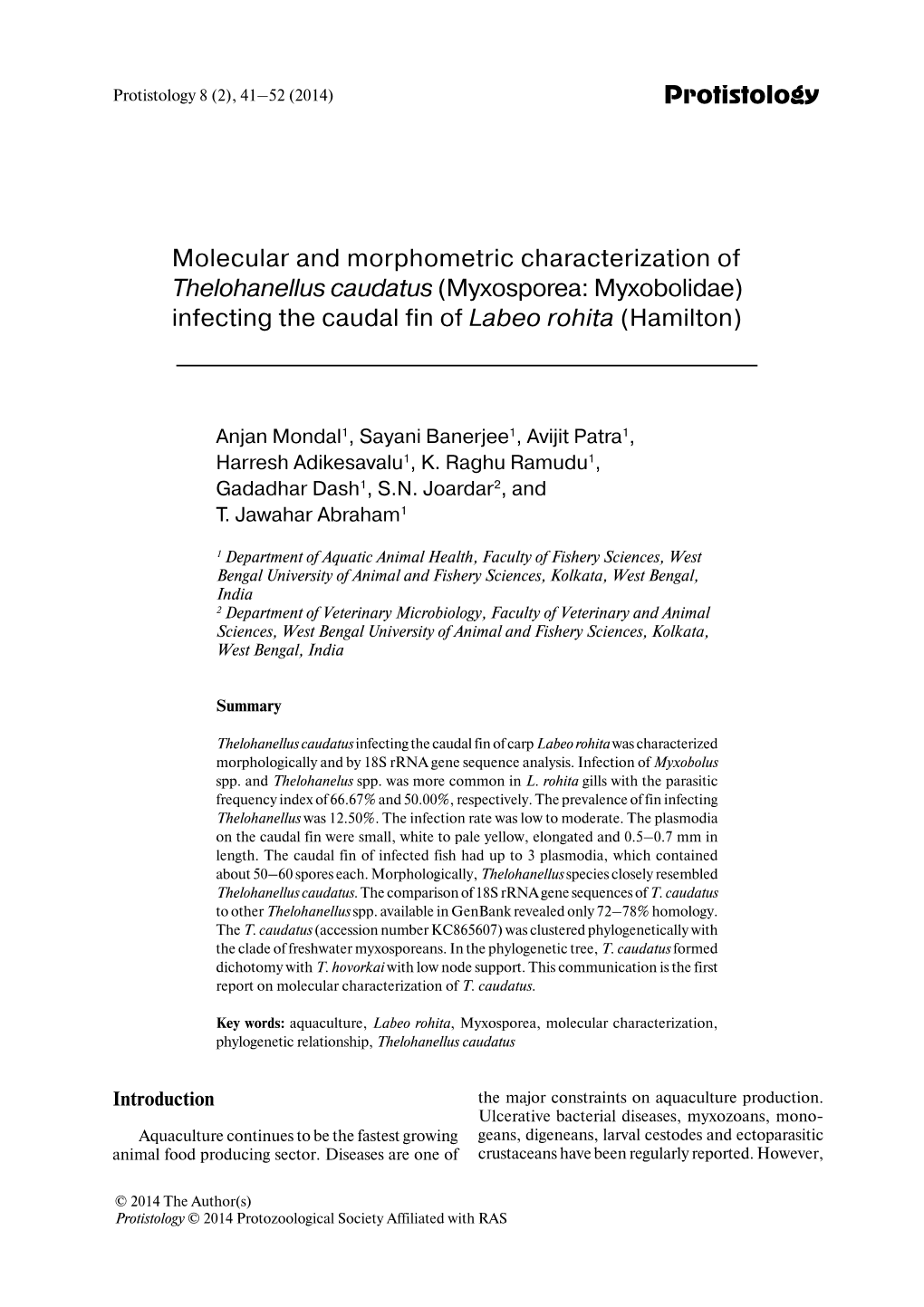 Protistology Molecular and Morphometric Characterization Of