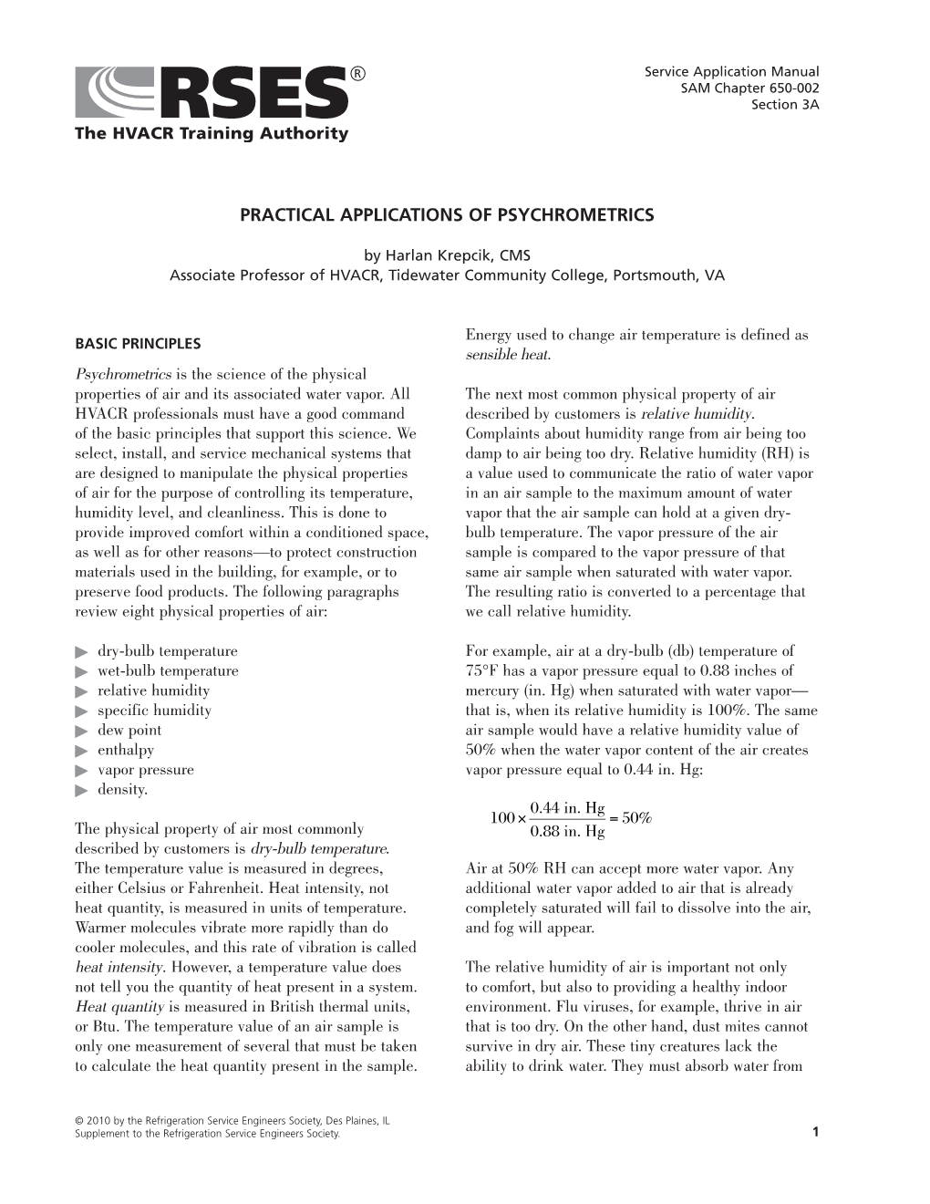 Practical Applications of Psychrometrics
