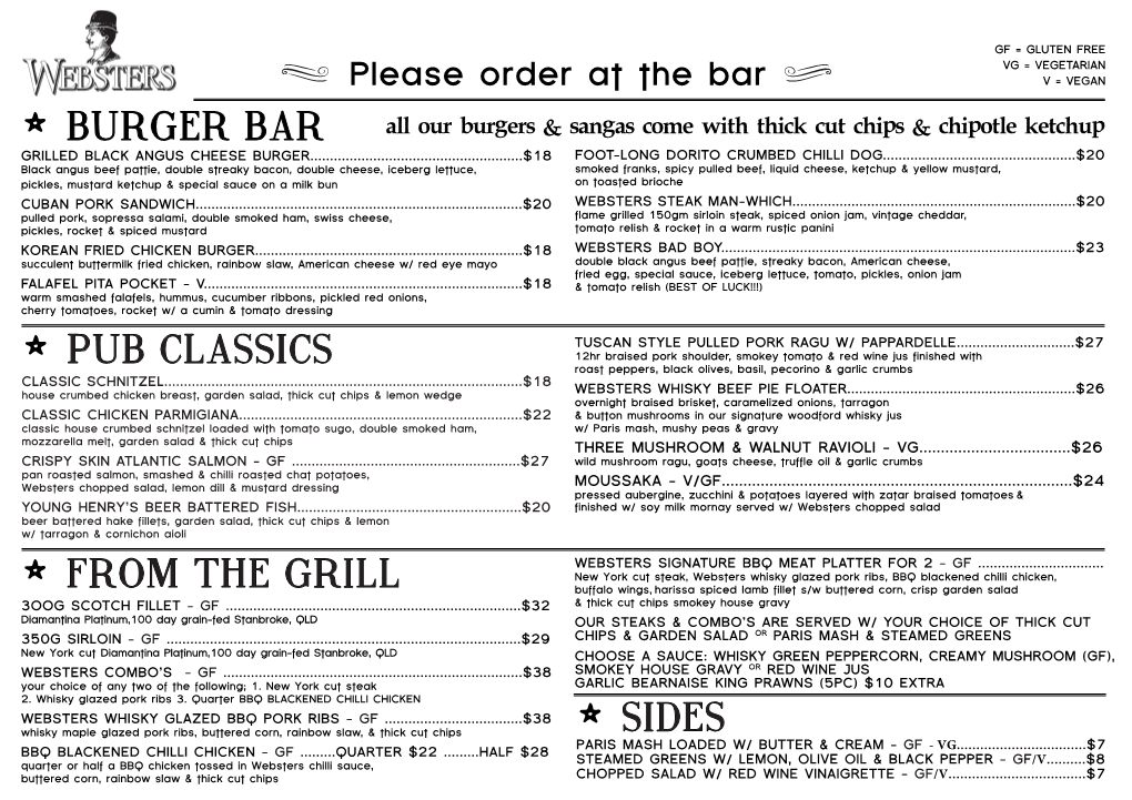 ° BURGER BAR ° Pub Classics ° from the GRILL ° Sides