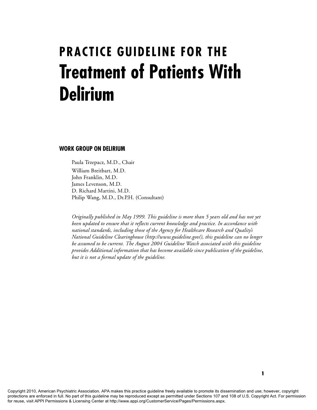 APA: Practice Guideline for the Treatment of Patients with Delirium