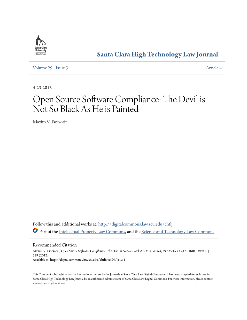 Open Source Software Compliance: the Evd Il Is Not So Black As He Is Painted Maxim V