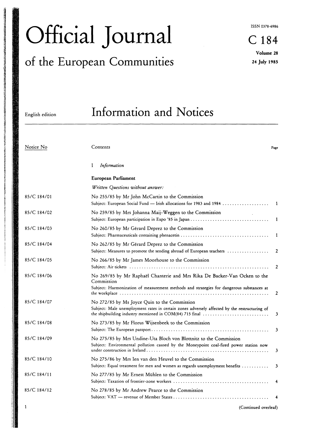 Official Journal Ci84 Volume 28 of the European Communities 24Juiyi985