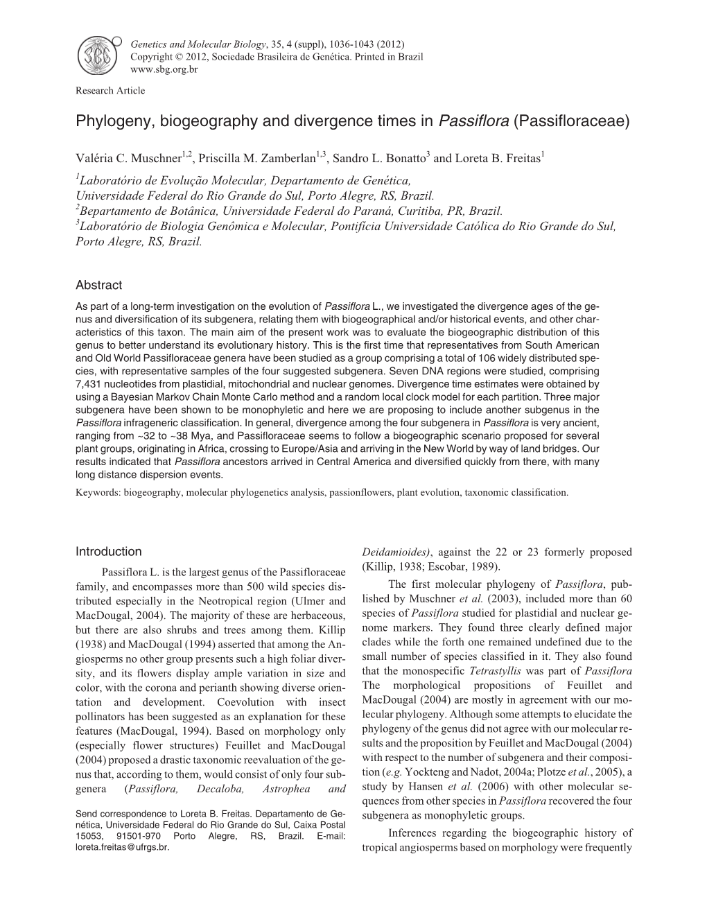 Phylogeny, Biogeography and Divergence Times in Passiflora (Passifloraceae)
