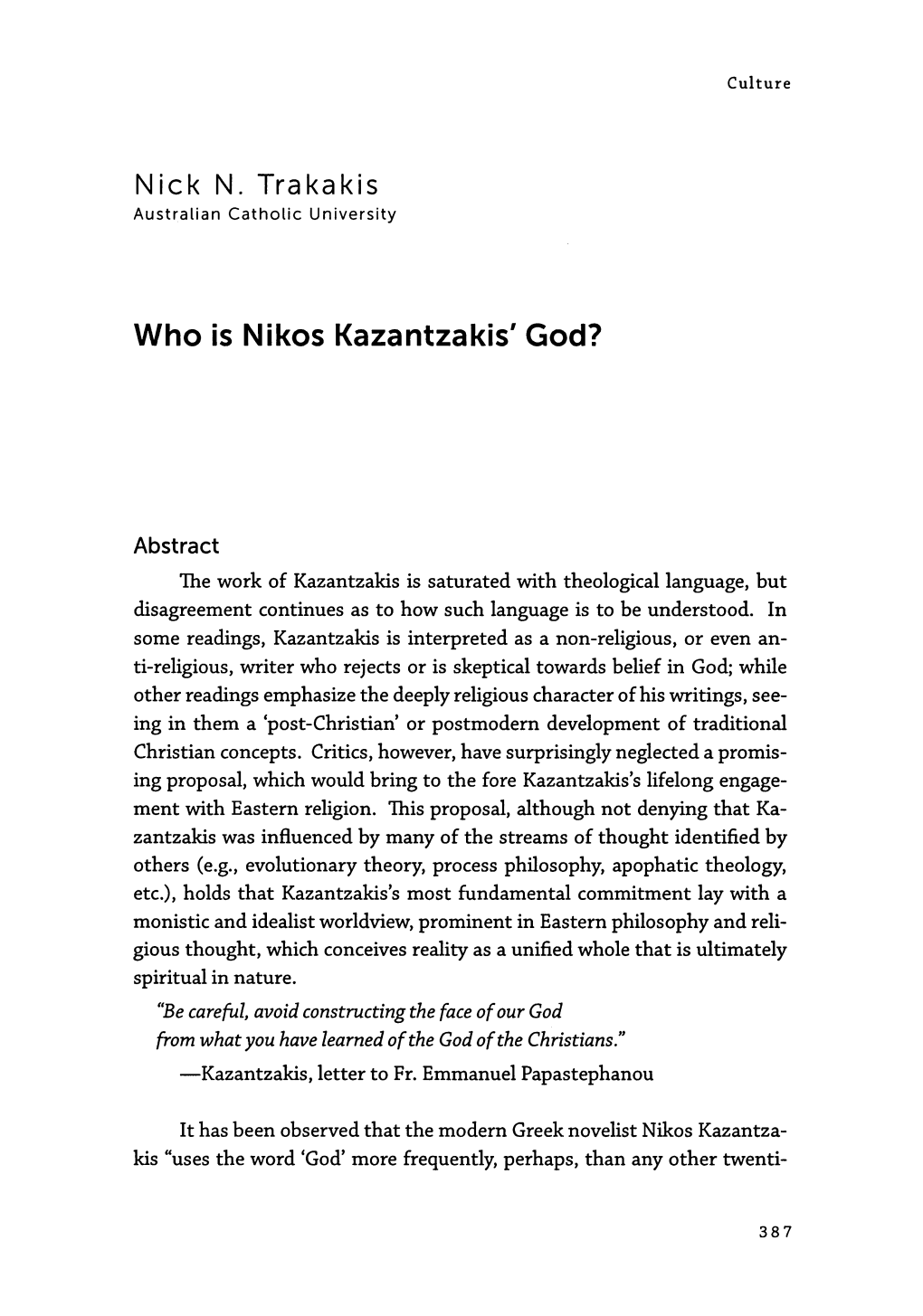 Who Is Nikos Kazantzakis' God?