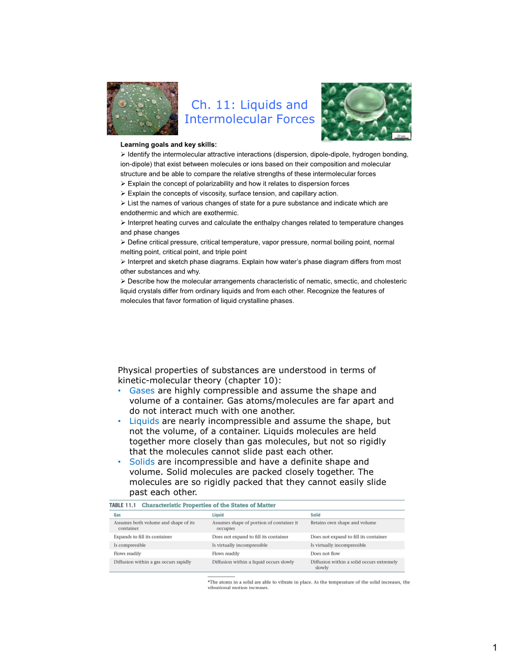 Ch. 11: Liquids and Intermolecular Forces