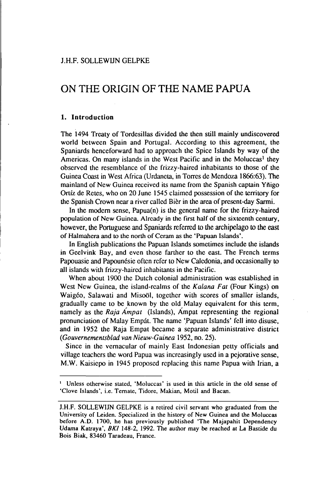On the Origin of the Name Papua