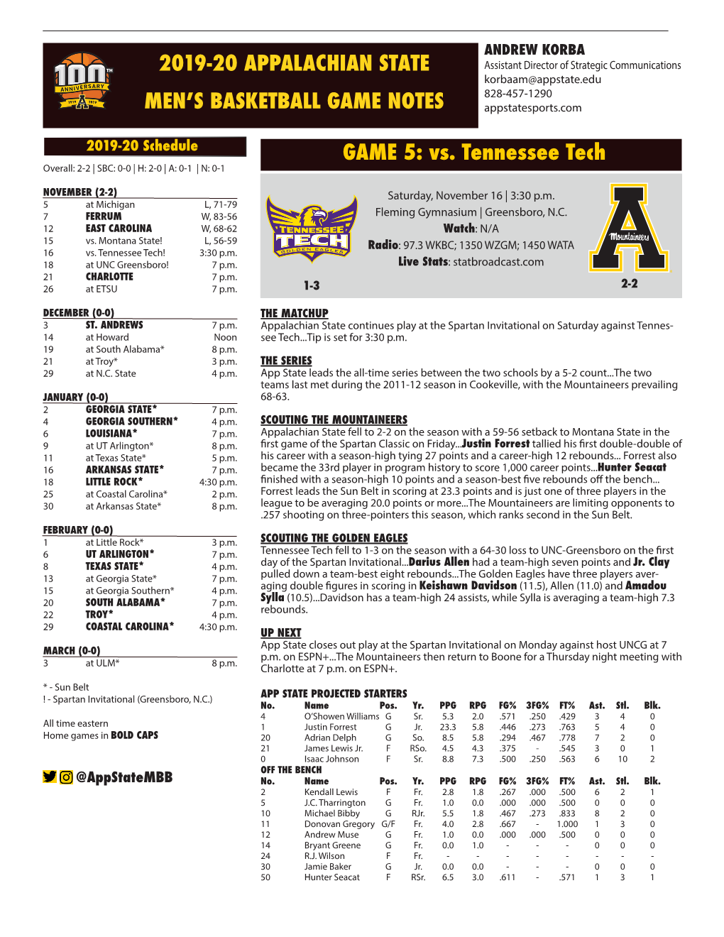 2019-20 Appalachian State Men's Basketball Game