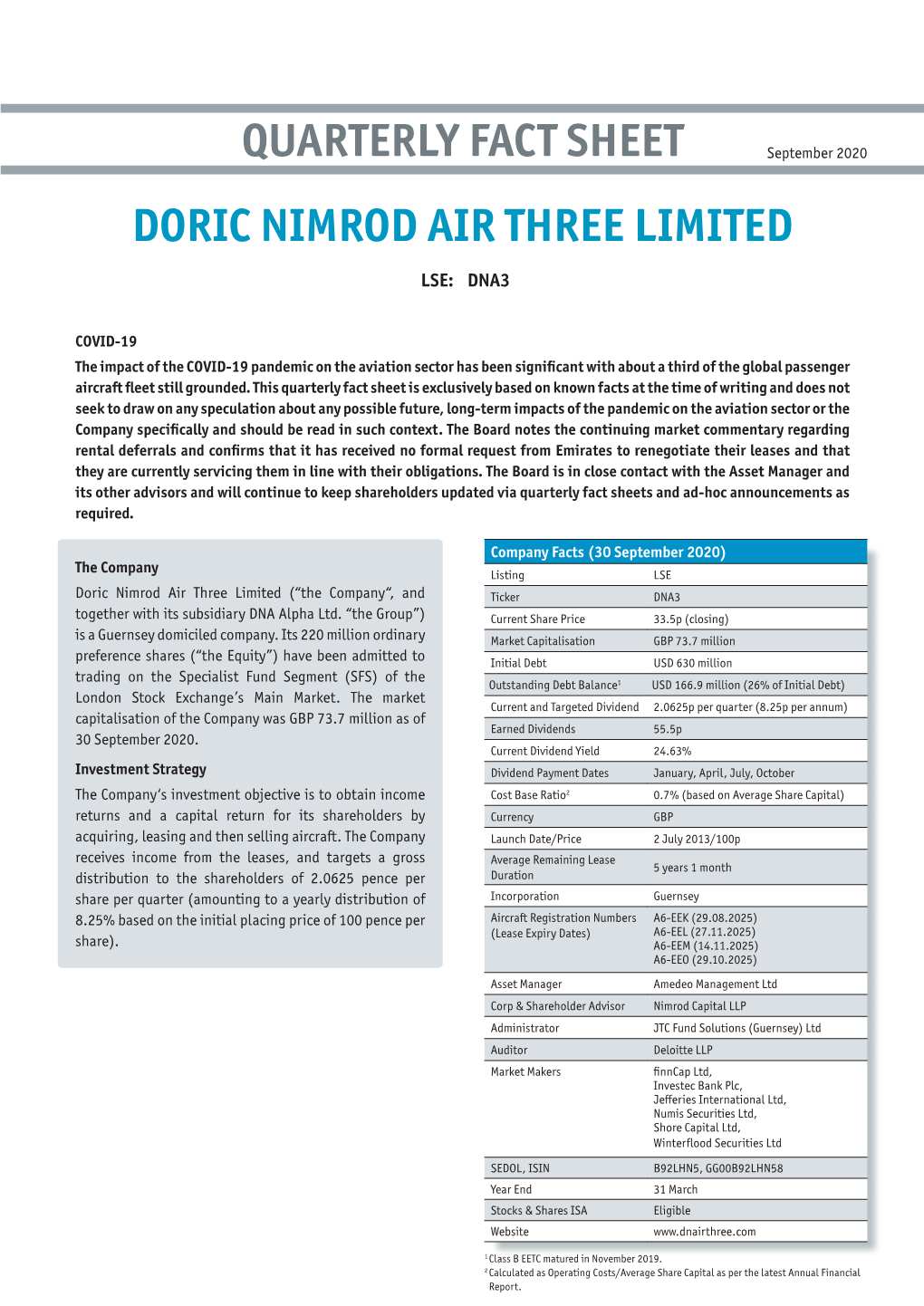 Draft Quarterly Fact Sheet Doric Nimrod Air Three