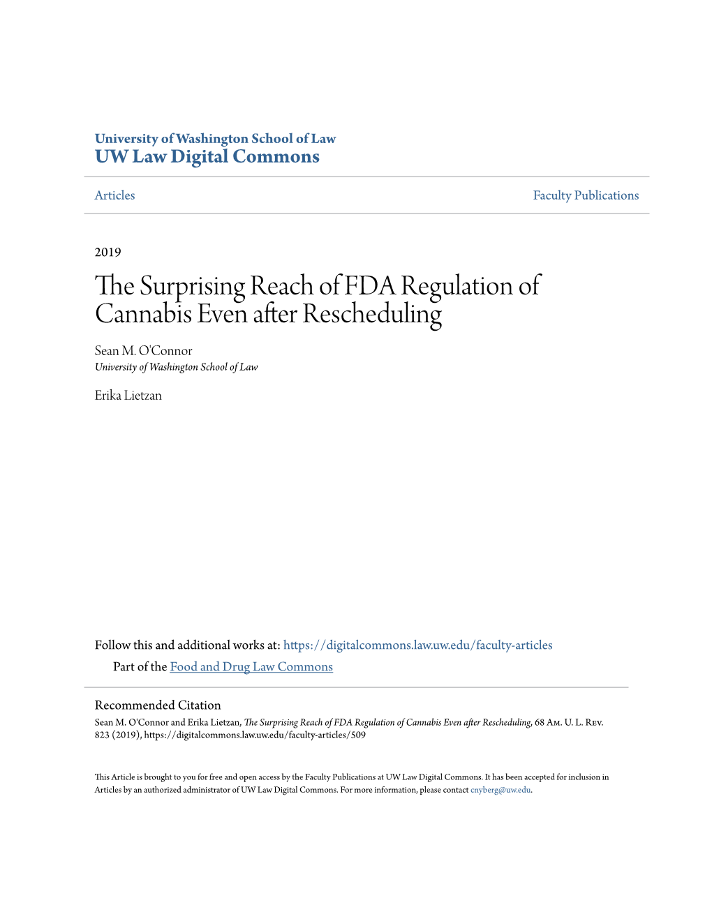 The Surprising Reach of FDA Regulation of Cannabis Even After Rescheduling, 68 Am