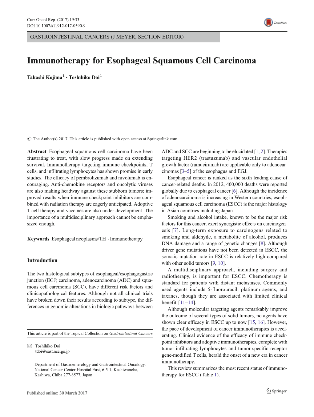 Immunotherapy for Esophageal Squamous Cell Carcinoma