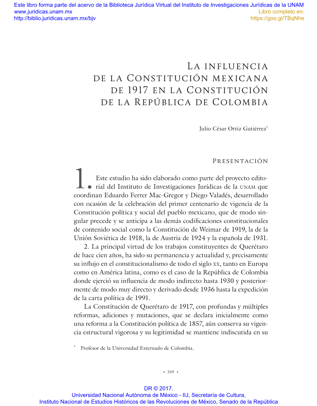 La Influencia De La Constitución Mexicana De 1917 En La Constitución De La República De Colombia