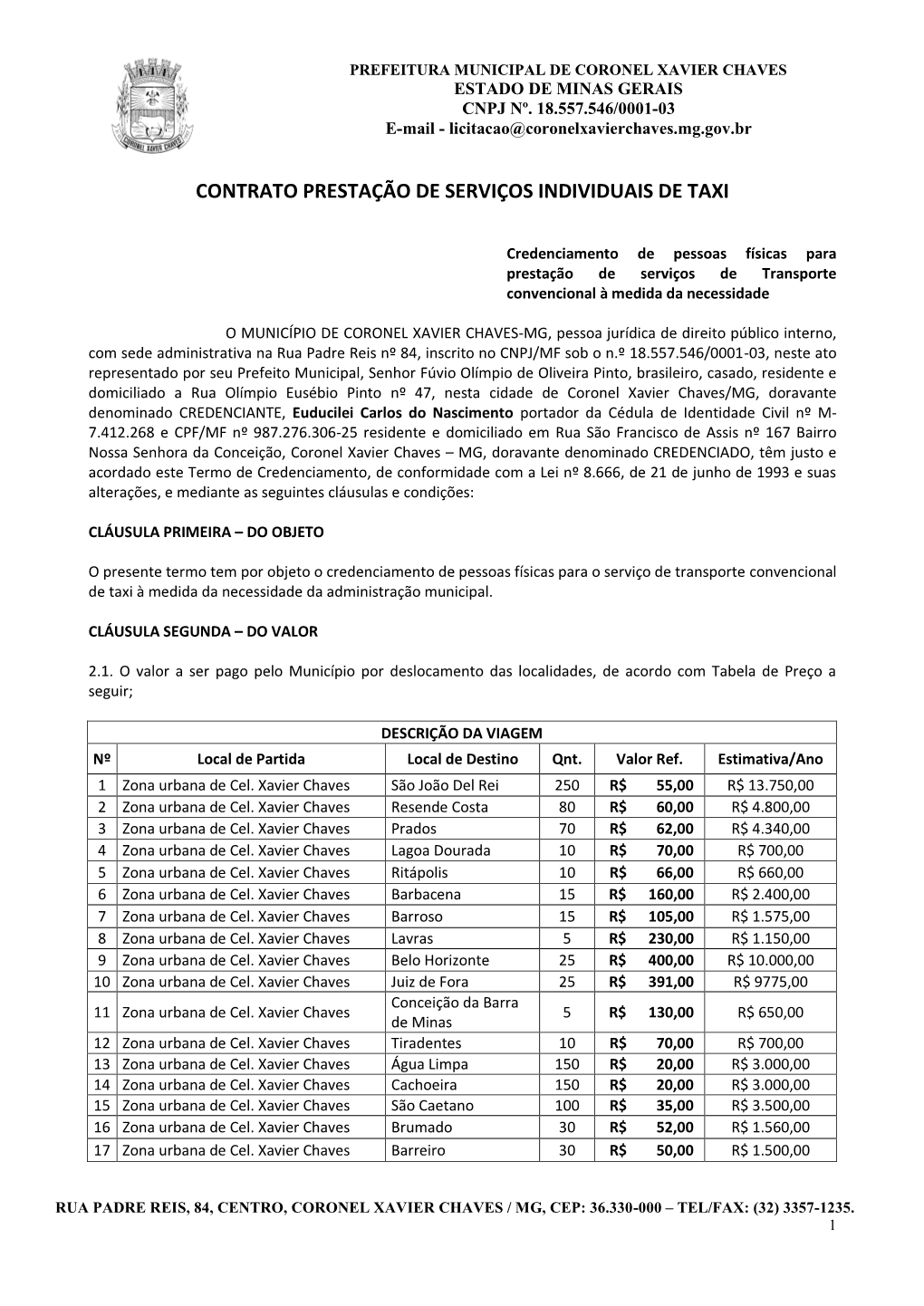 Contrato Prestação De Serviços Individuais De Taxi