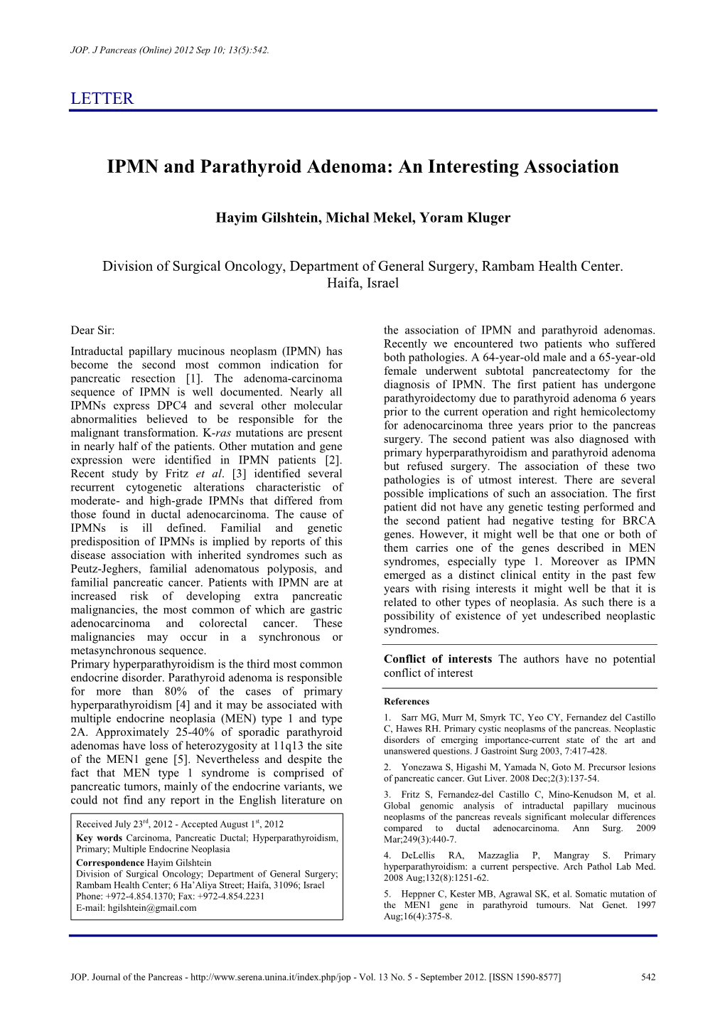 IPMN and Parathyroid Adenoma: an Interesting Association