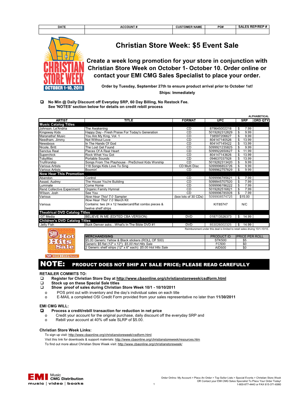 Christian Store Week & Feed the Flock Order Form