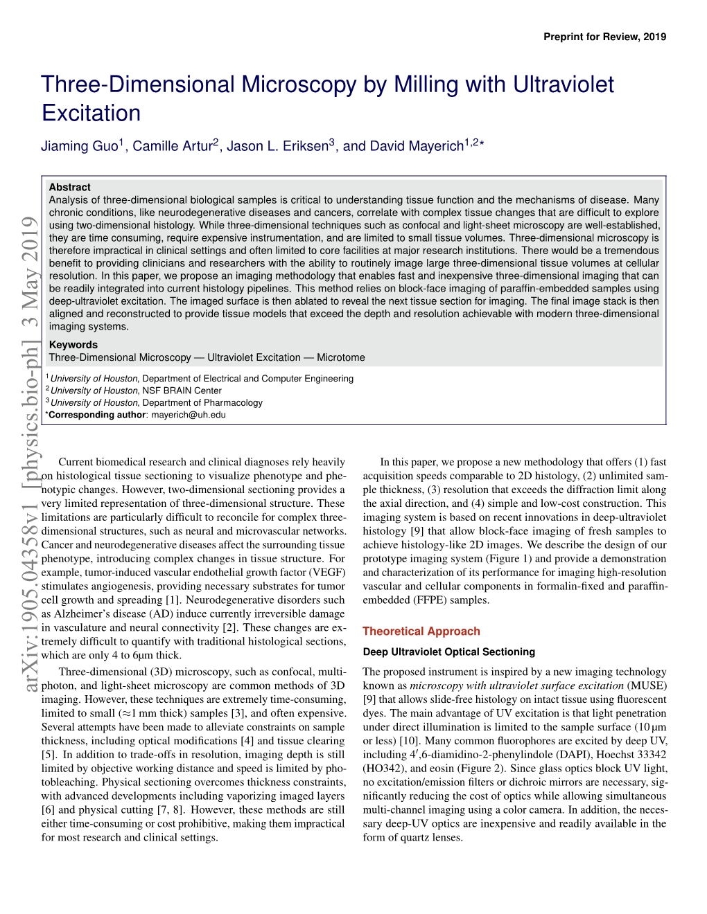 Three-Dimensional Microscopy by Milling with Ultraviolet Excitation