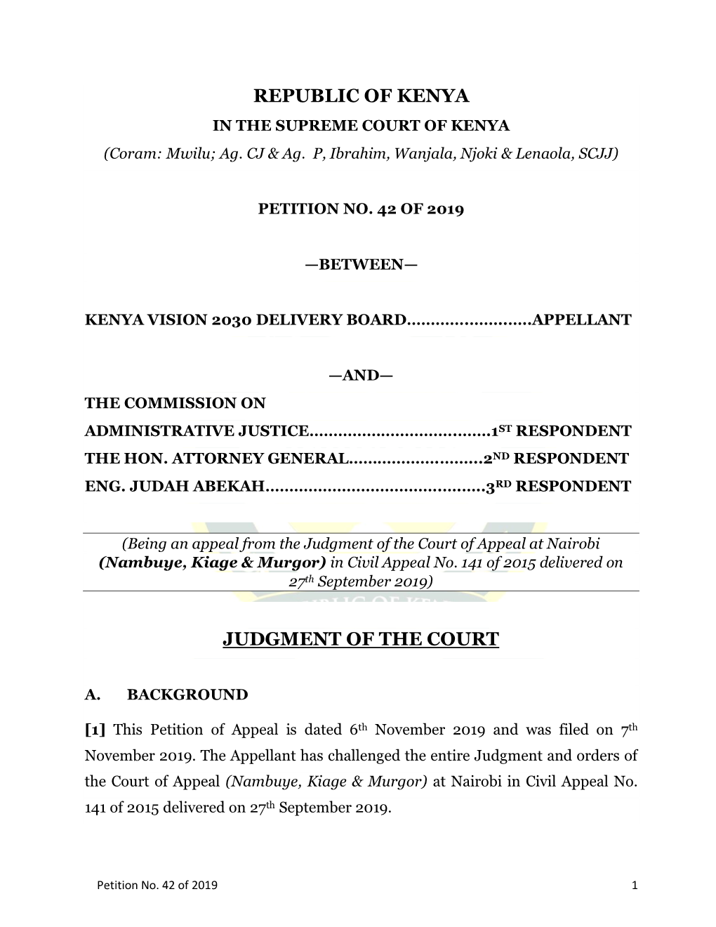 Republic of Kenya Judgment of the Court