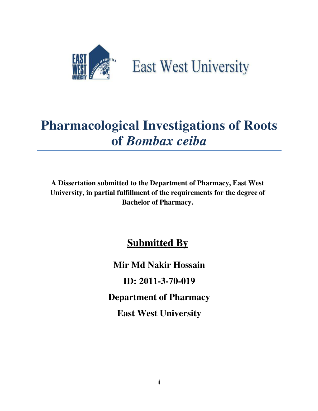 Pharmacological Investigations of Roots of Bombax Ceiba