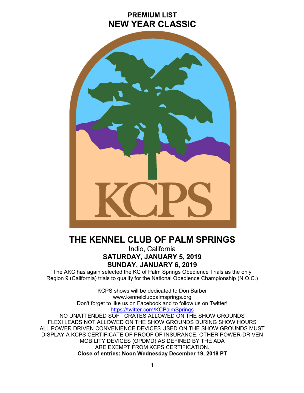 Kennel Club of Palm Springs Premium List