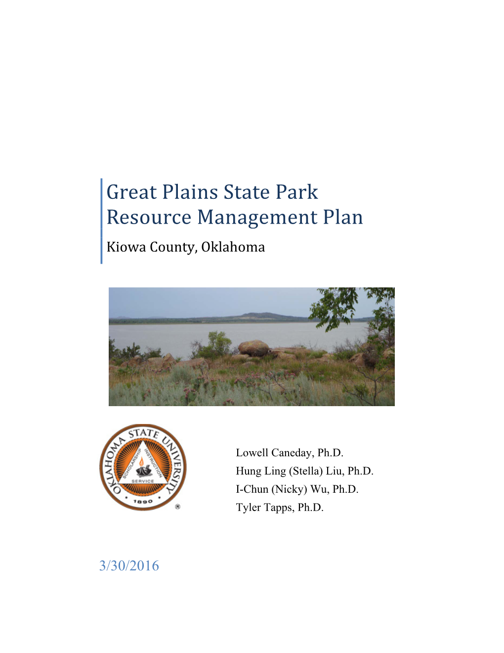 Great Plains State Park Resource Management Plan Kiowa County, Oklahoma