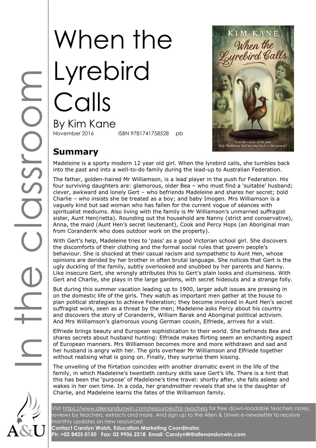 When the Lyrebird Calls by Kim Kane November 2016 ISBN 9781741758528 Pb