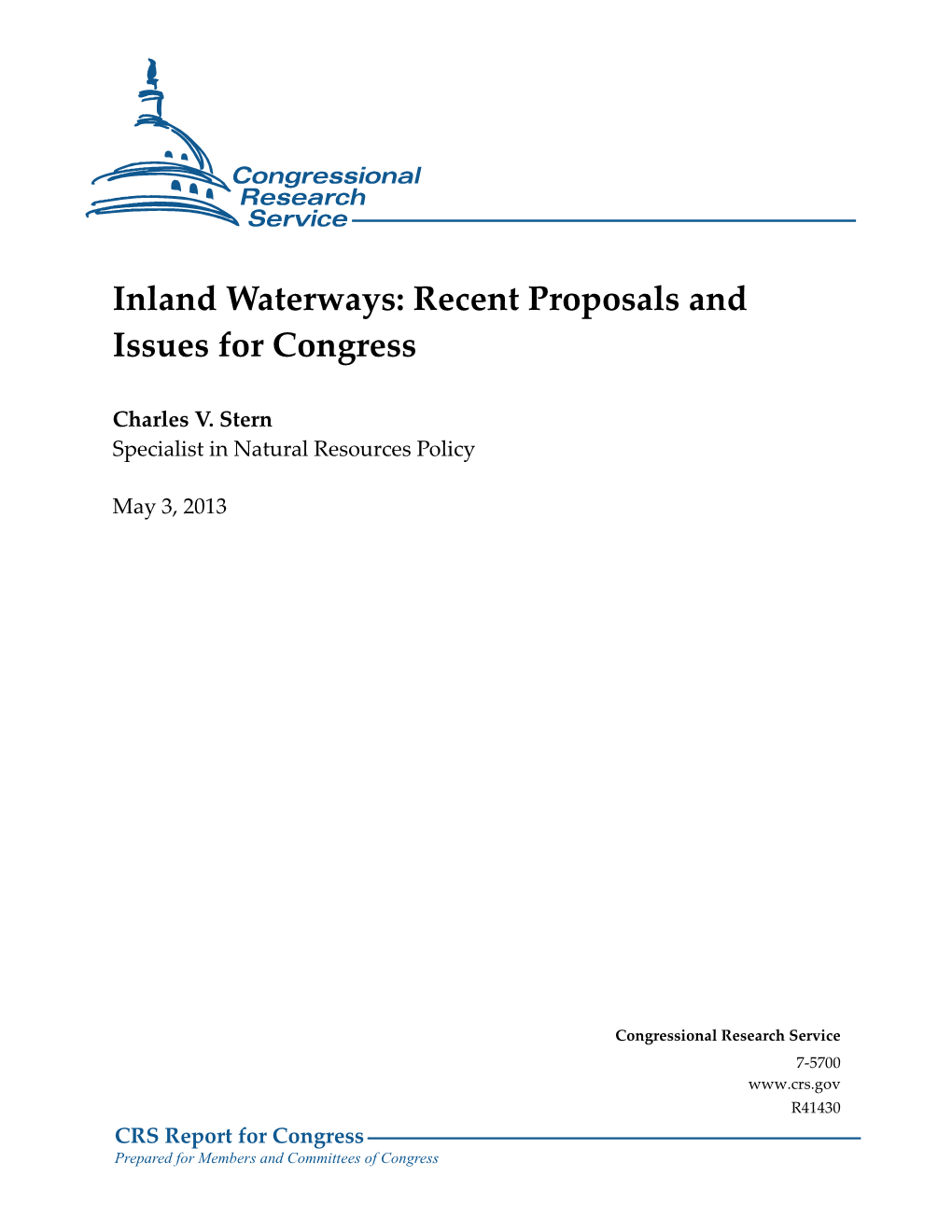 Inland Waterways: Recent Proposals and Issues for Congress