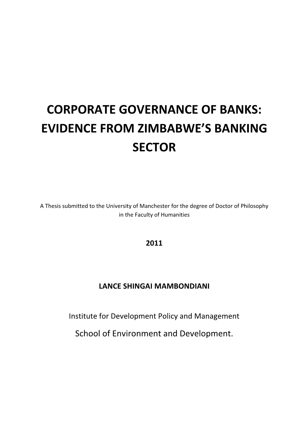 Corporate Governance of Banks: Evidence from Zimbabwe’S Banking Sector