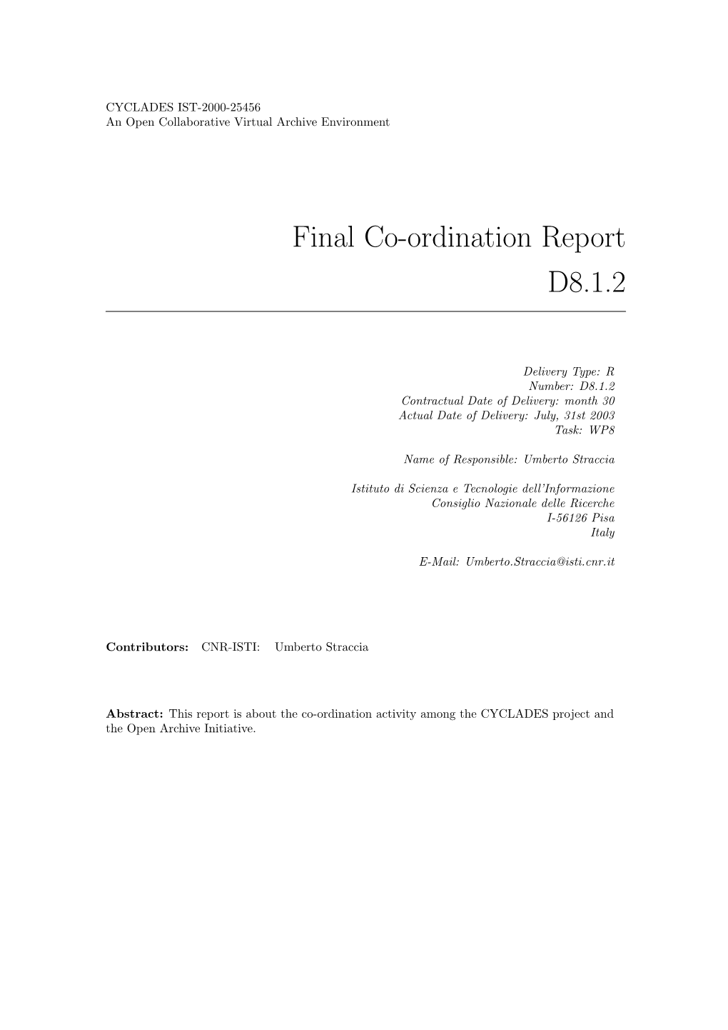 Final Co-Ordination Report D8.1.2