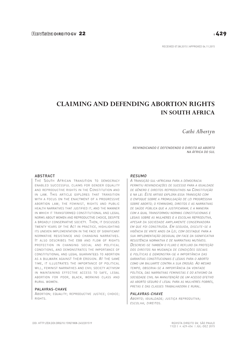 Claiming and Defending Abortion Rights in South Africa
