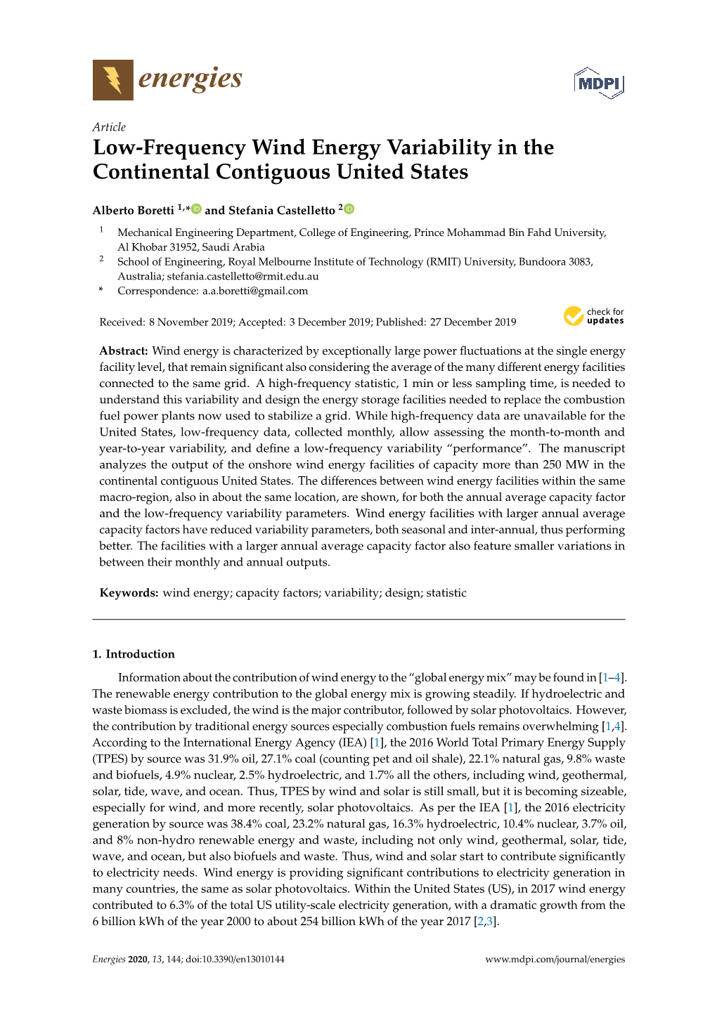 Low-Frequency Wind Energy Variability in the Continental Contiguous United States