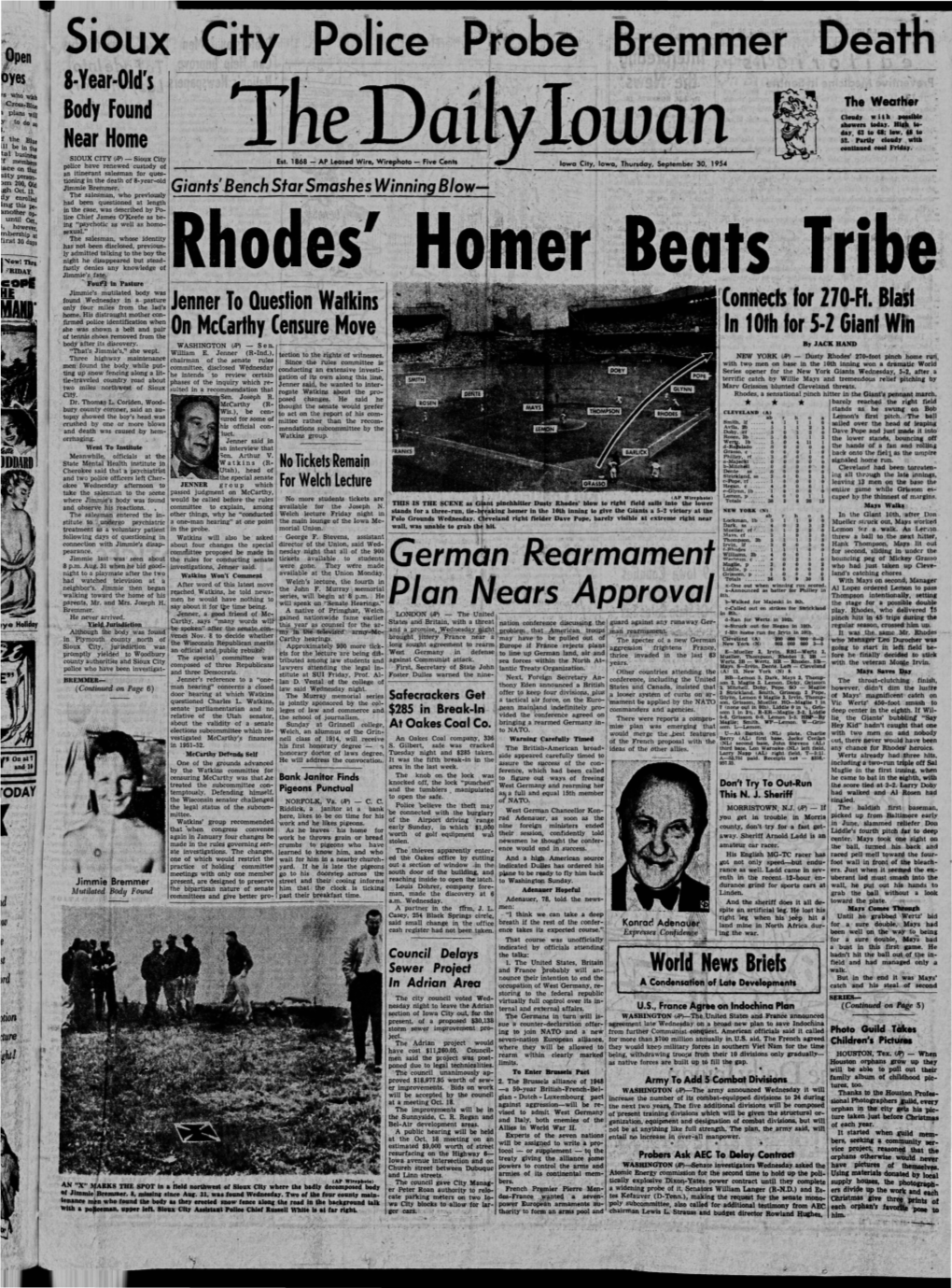 Daily Iowan (Iowa City, Iowa), 1954-09-30