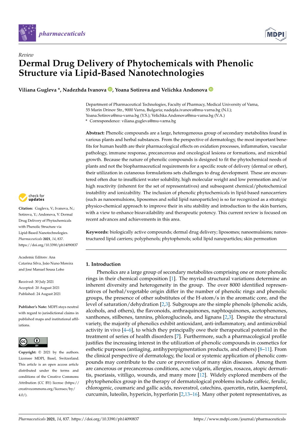 Dermal Drug Delivery of Phytochemicals with Phenolic Structure Via Lipid-Based Nanotechnologies