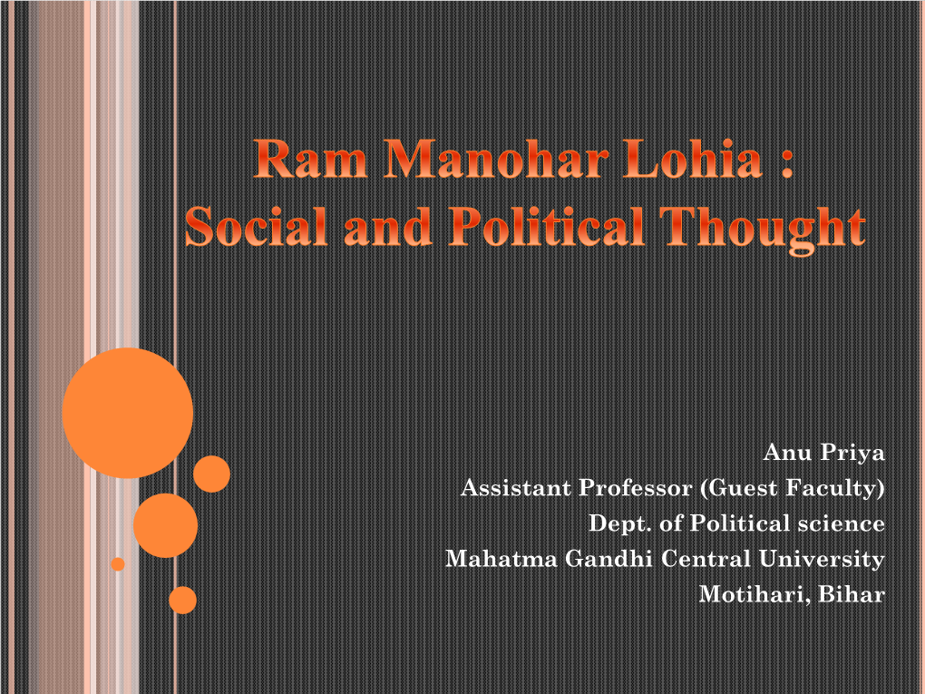 Ram Manohar Lohia : Social and Political Thought by Anu Priya