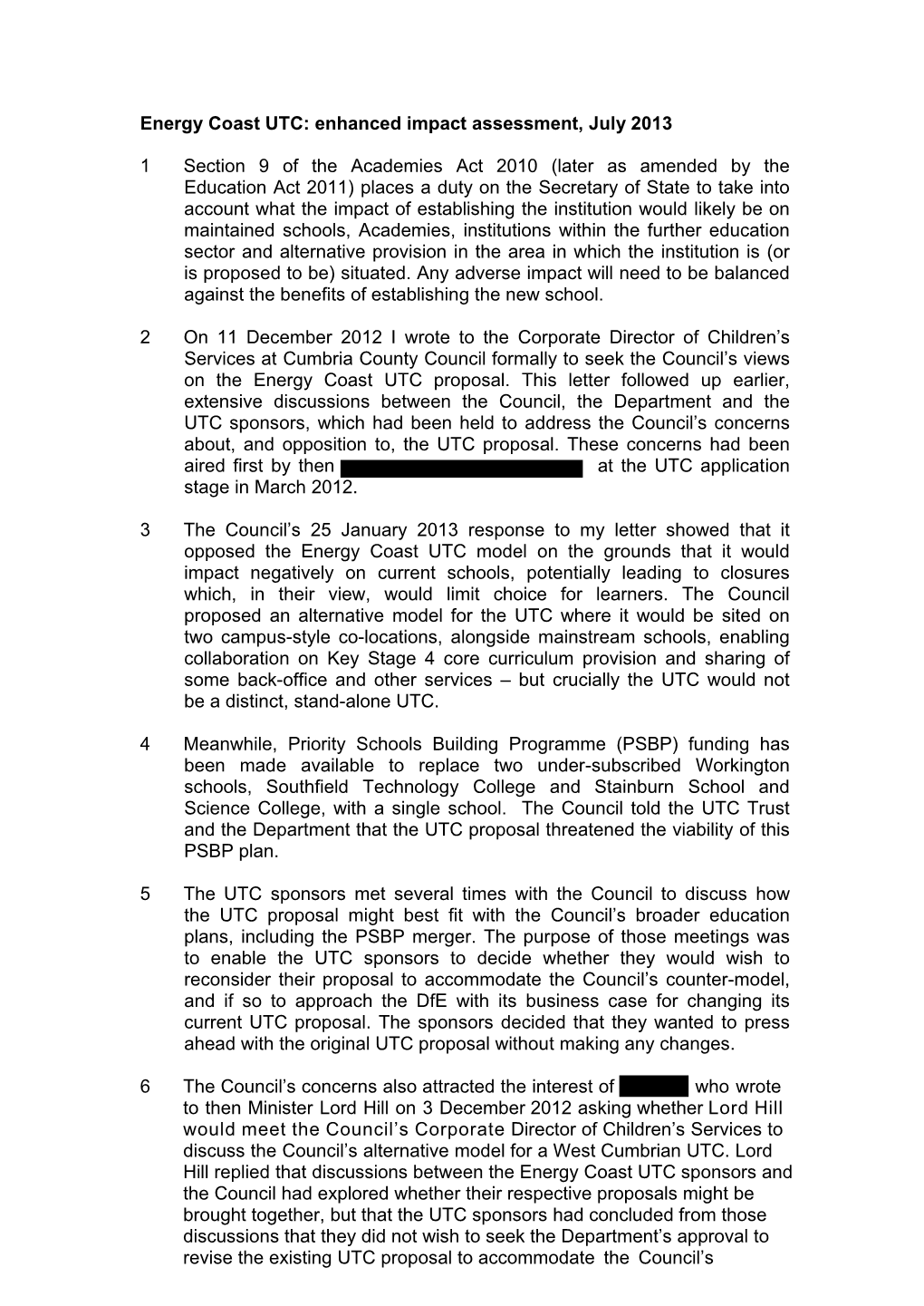 Energy Coast UTC: Enhanced Impact Assessment, July 2013