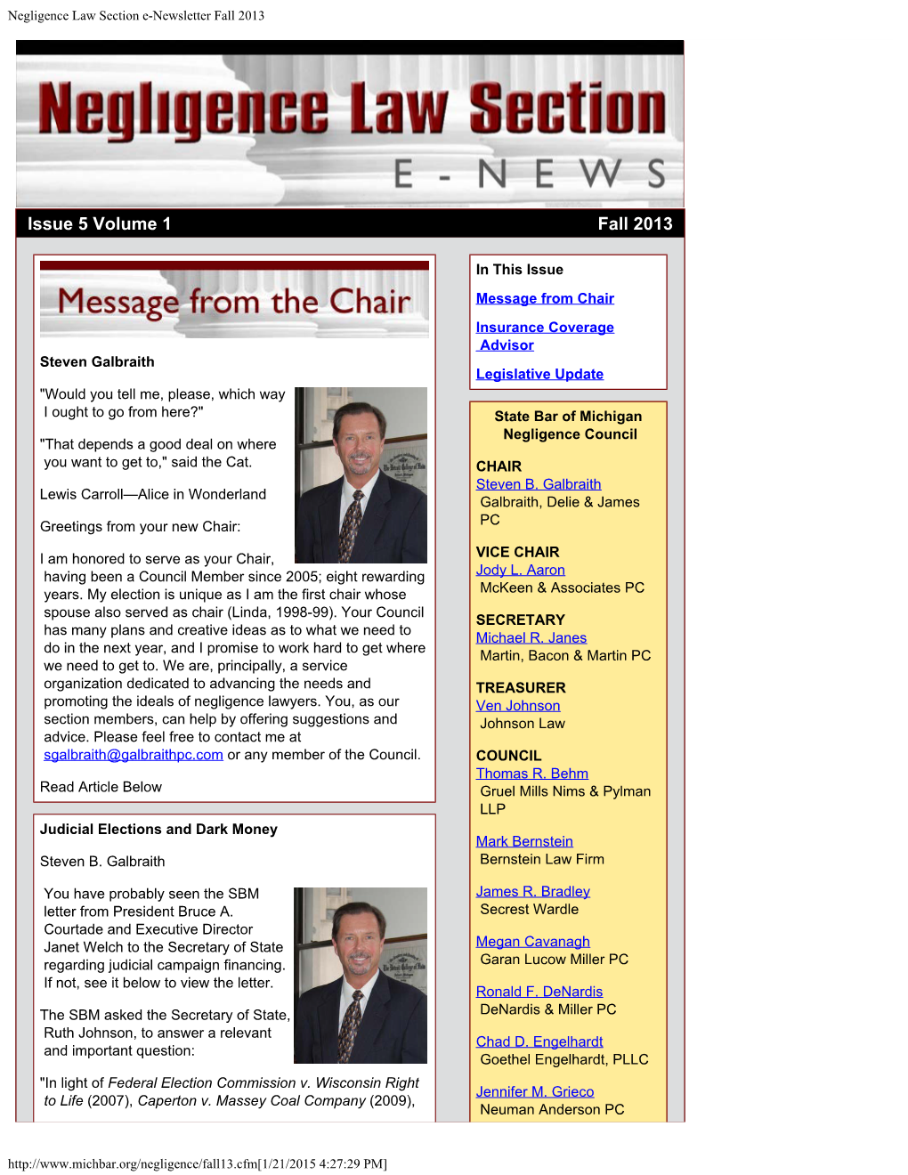 Negligence Law Section E-Newsletter Fall 2013