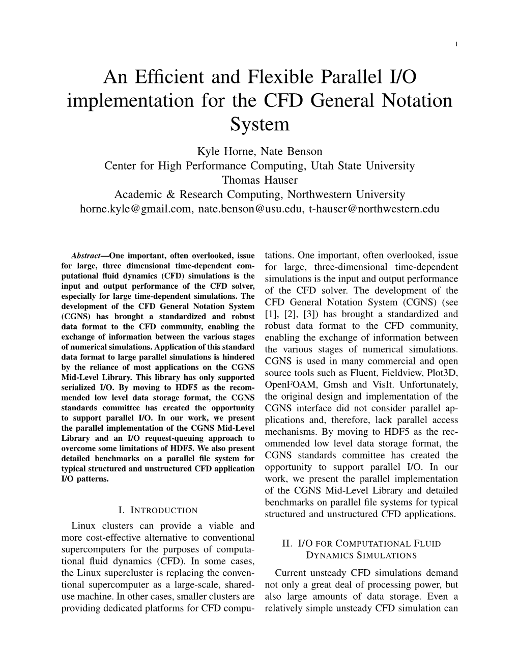 An Efficient and Flexible Parallel I/O Implementation for the CFD