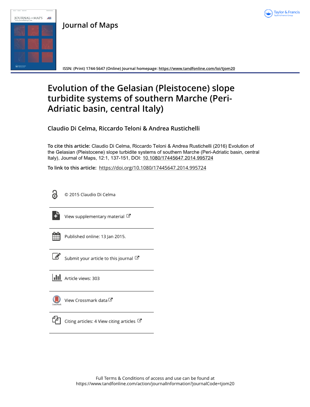 Pleistocene) Slope Turbidite Systems of Southern Marche (Peri- Adriatic Basin, Central Italy)