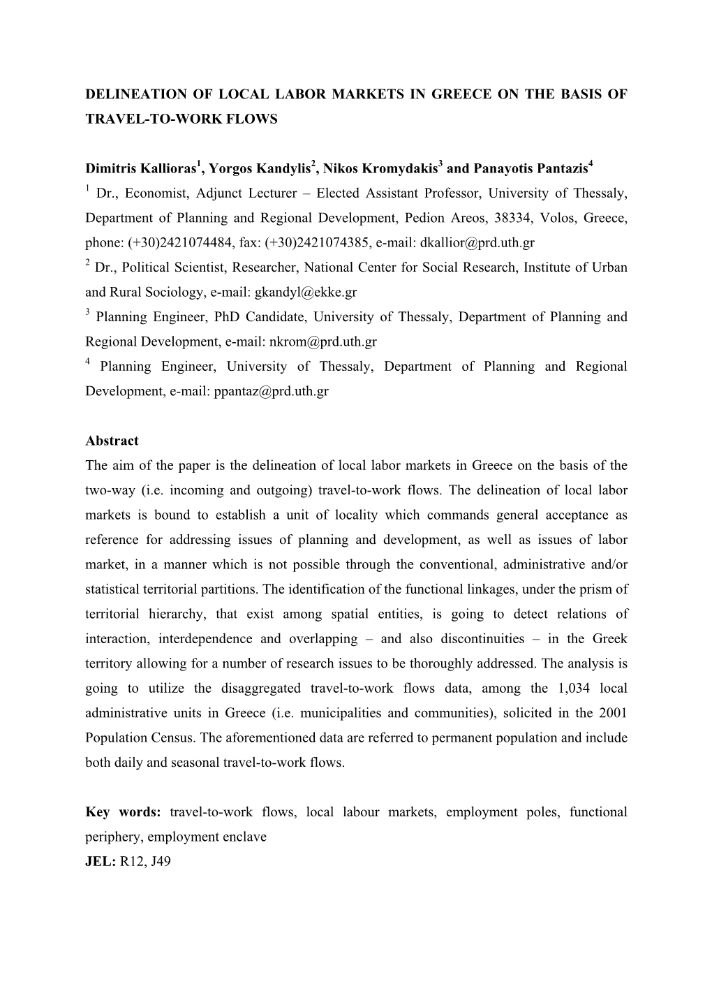 Delineation of Local Labor Markets in Greece on the Basis of Travel-To-Work Flows