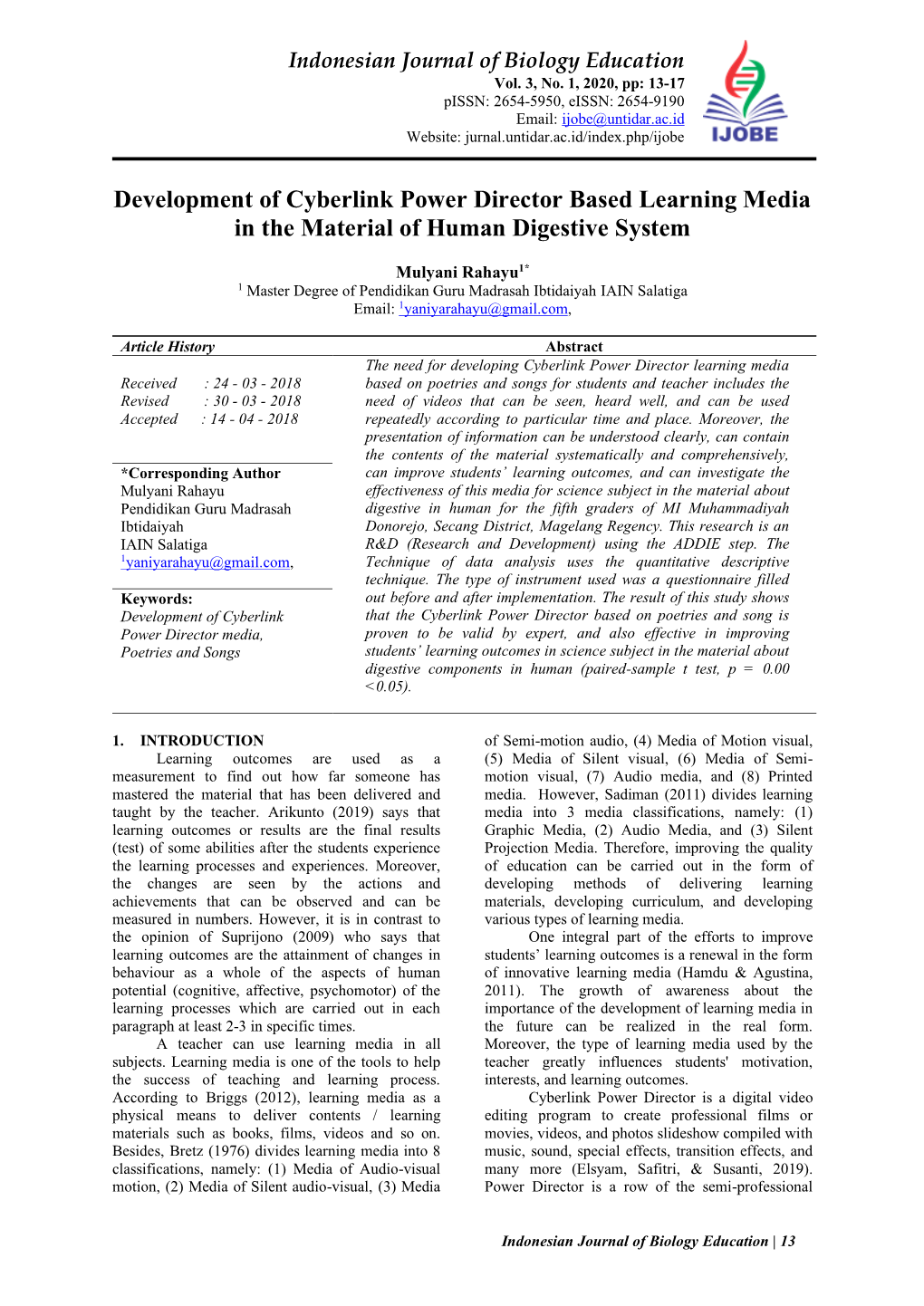 Development of Cyberlink Power Director Based Learning Media in the Material of Human Digestive System
