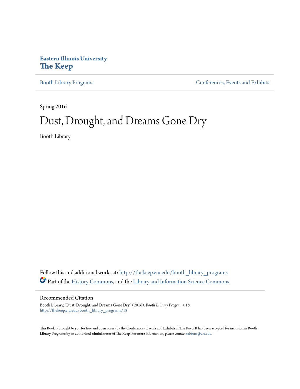 Dust, Drought, and Dreams Gone Dry Booth Library