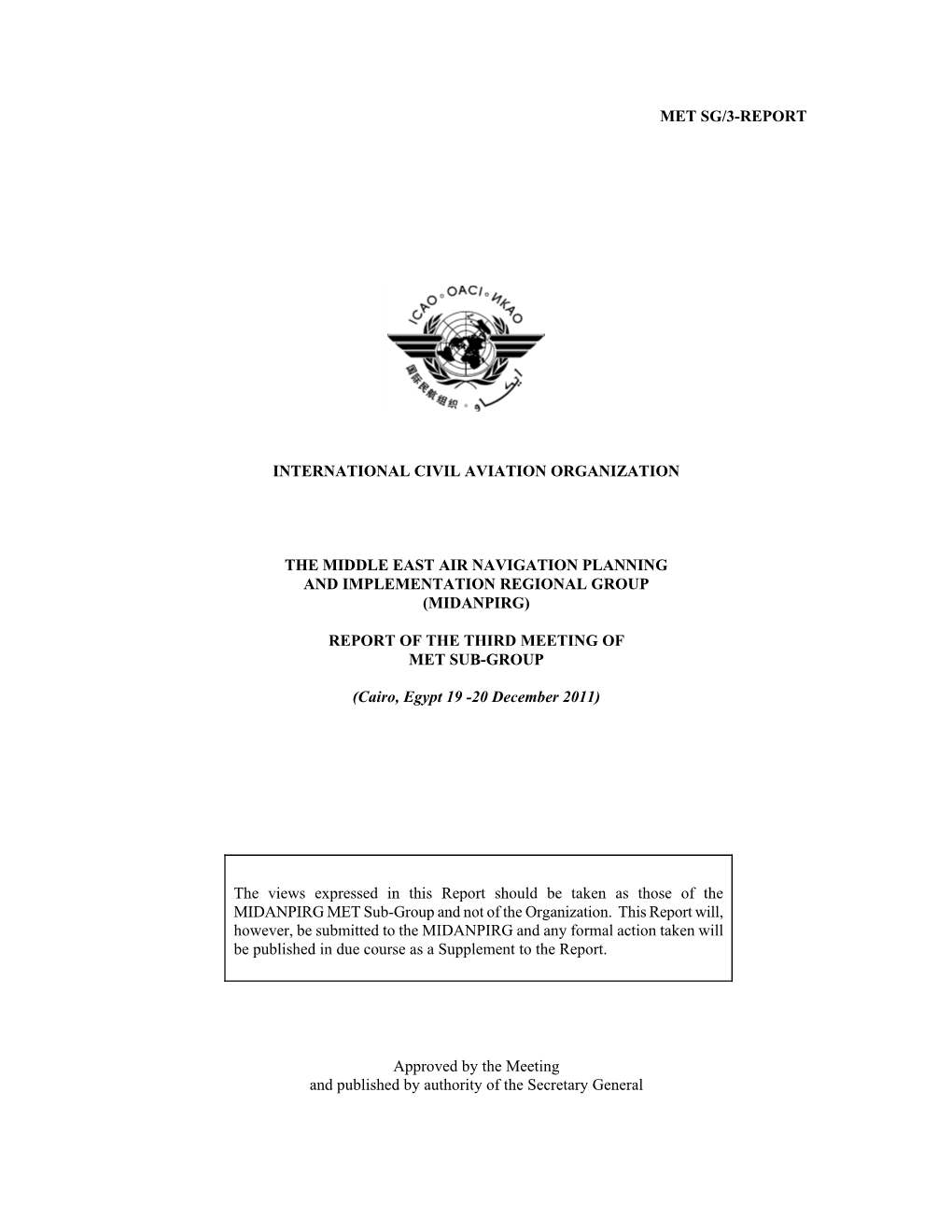 Met Sg/3-Report International Civil Aviation Organization