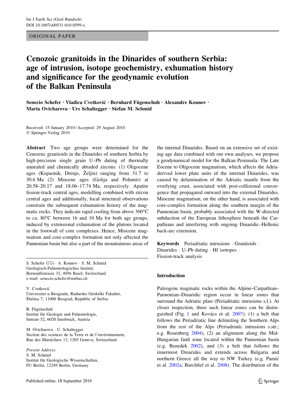 Cenozoic Granitoids in the Dinarides of Southern Serbia: Age of Intrusion