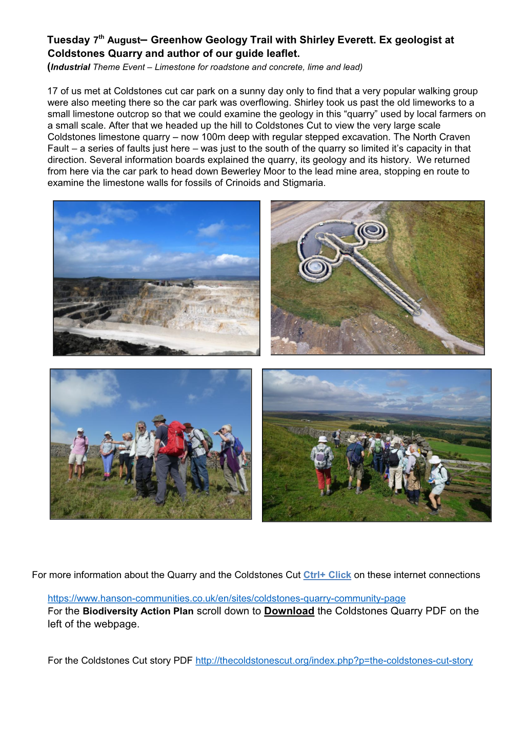 Greenhow Geology Trail with Shirley Everett. Ex Geologist at Coldstones Quarry and Author of Our Guide Leaflet