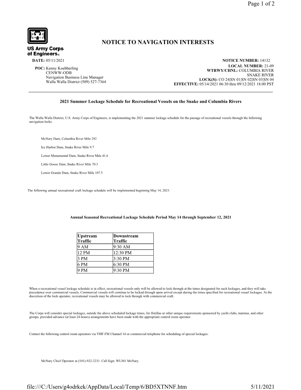 NOTICE to NAVIGATION INTERESTS Page 1 of 2 5/11/2021