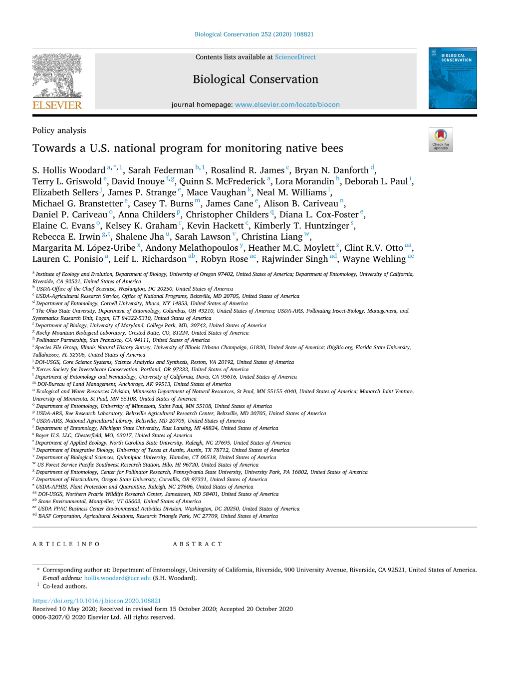 Towards a U.S. National Program for Monitoring Native Bees