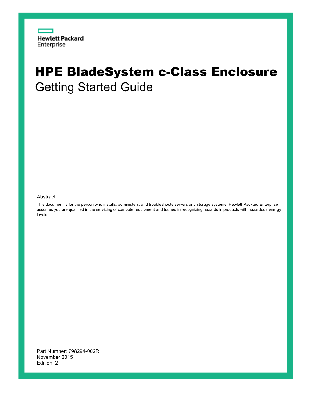 HPE Bladesystem C-Class Enclosure Getting Started Guide