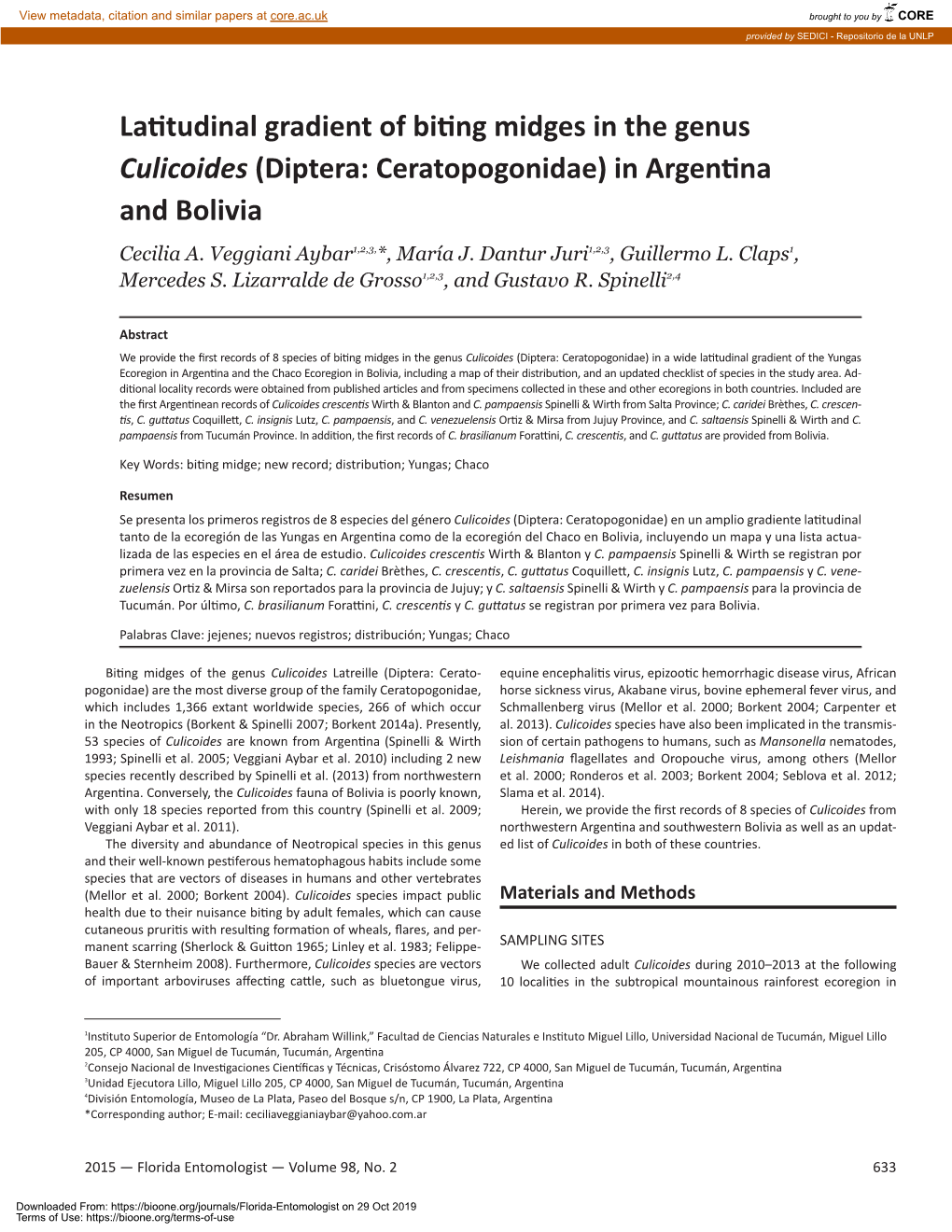 (Diptera: Ceratopogonidae) in Argentina and Bolivia Cecilia A